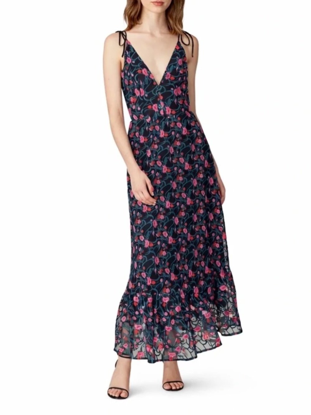 Dress the Population Embroidered Tulle Floral Maxi Dress